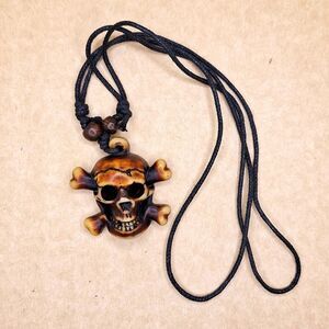 SKULL crossbones resin pendant necklace adjustable Pirate jewelry